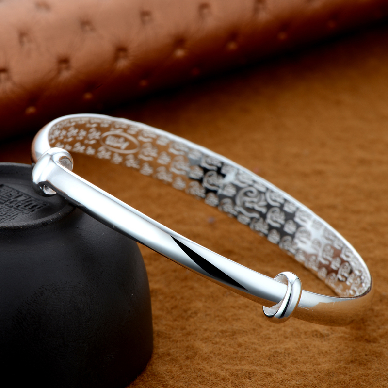 足银手镯20克双鱼戏莲银镯子女款银饰饰品2002280送女朋友七夕情人节