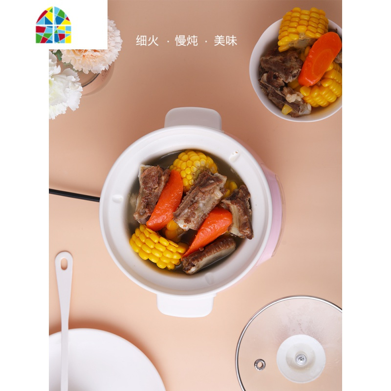 小电炖锅迷你陶瓷家用全自动炖盅小型便携煲粥锅宝宝bb煲煮粥 FENGHOU 魅力杏