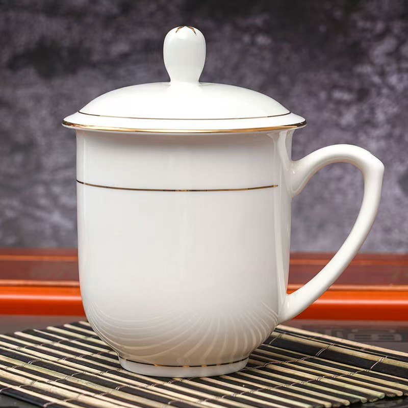 金边陶瓷茶杯会议杯马克杯 380ml 个高清大图