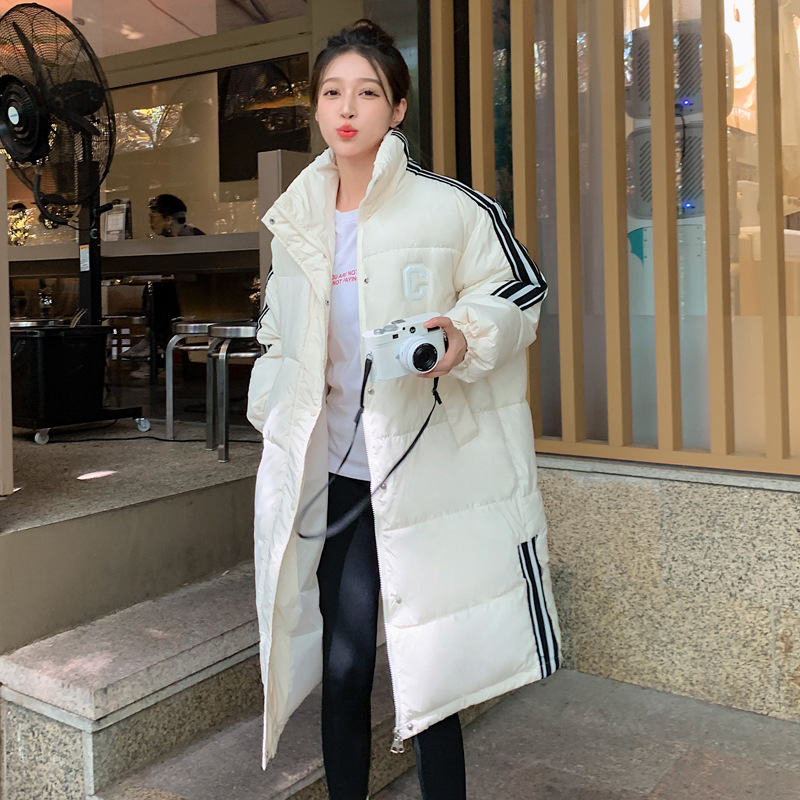 羽绒棉衣棉服女2023年冬季新款韩版宽松中长款过膝面包服棉袄外套 白色 M