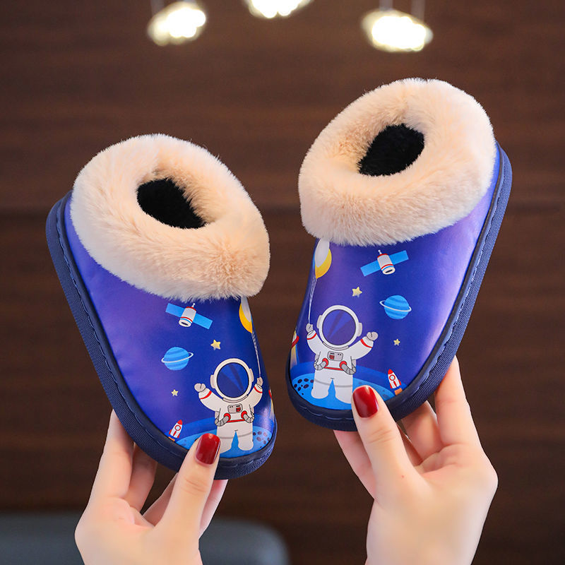 加厚儿童拖鞋超萌PU皮面防水可爱公主防滑男女卡通亲子鞋高清大图