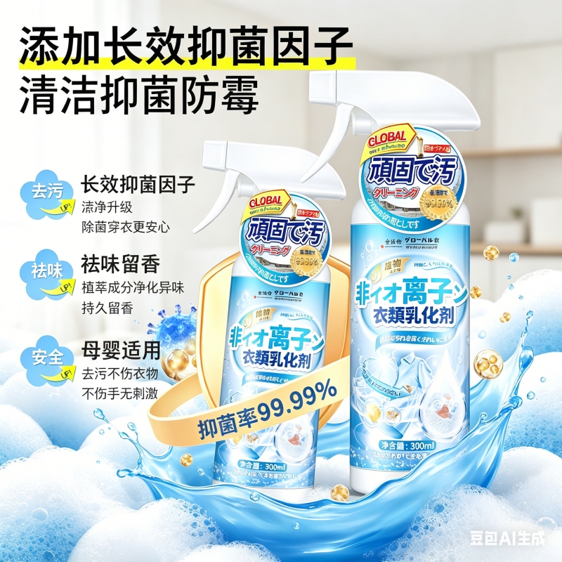 拍1发2 全球仓300ml/瓶非离子衣物乳化剂去渍神器白色衣服强力去污渍油渍发黄渗透清洁剂