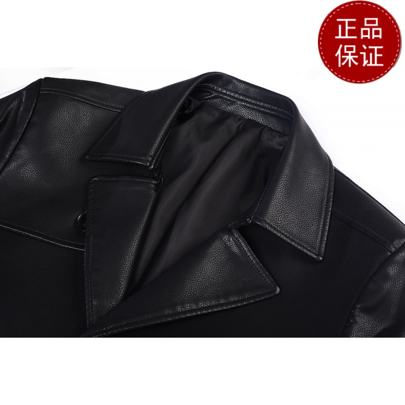 免费试穿 春秋装防水皮风衣男外套时尚西装领短款大衣后中开叉修身中长款皮衣2024冬装新款外套潮海宁软皮夹克大码男装高清大图