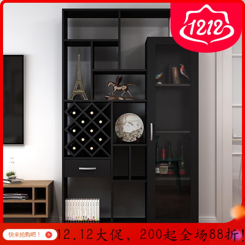 森美人简约现代客厅酒柜边柜定制餐厅玻璃储物柜子厅隔断玄关柜 C款：长1200x深350x高2000（菱格款:黑）单门