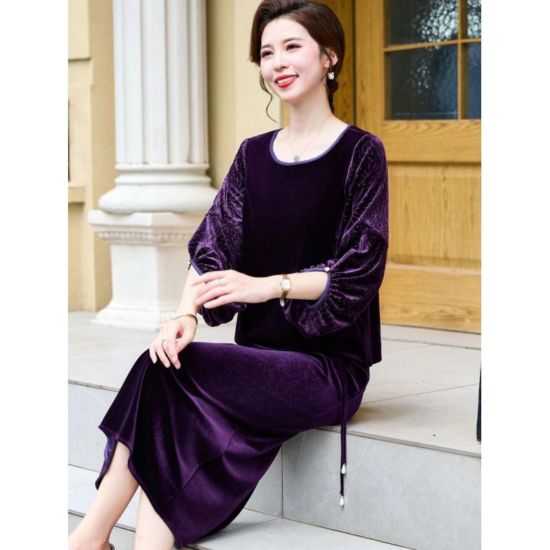 中老年女装气质金丝绒套装秋装2023新款洋气妈妈装时尚两件套裙子