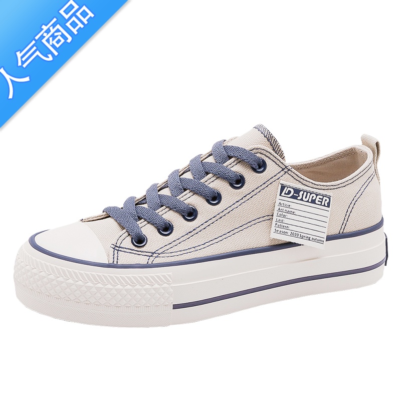 SUNTEK夏季厚底松糕帆布鞋女鞋2023年新款春秋小众百搭运动板鞋球鞋高清大图