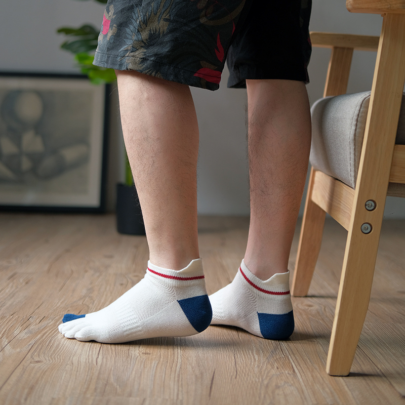 盛世尼曼夏短袜男款网眼护跟棉五指袜个性男薄短筒棉运动脚趾袜子男士