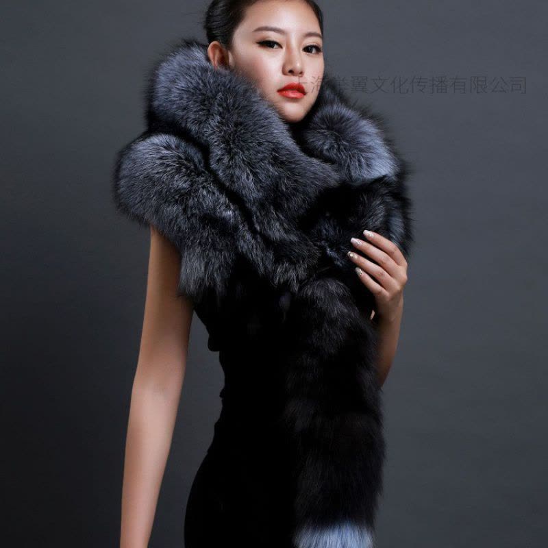 举翼王子整只狐狸皮围脖狐狸围巾皮草围巾披肩银狐玄狐图片
