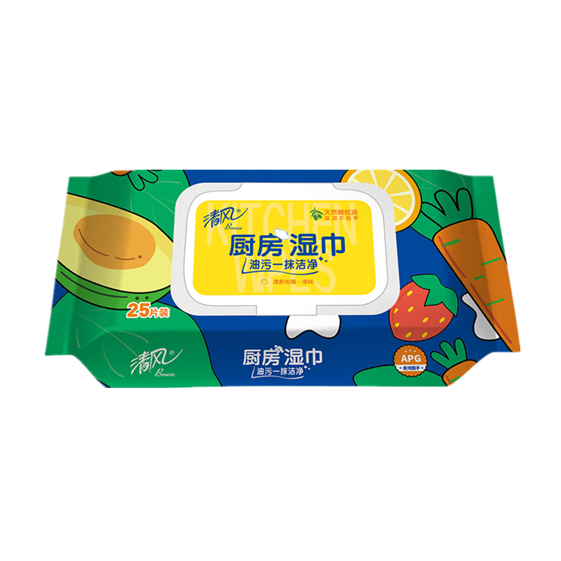 清风 厨房1层25片/包湿纸巾BWB25KE 4包*1箱高清大图