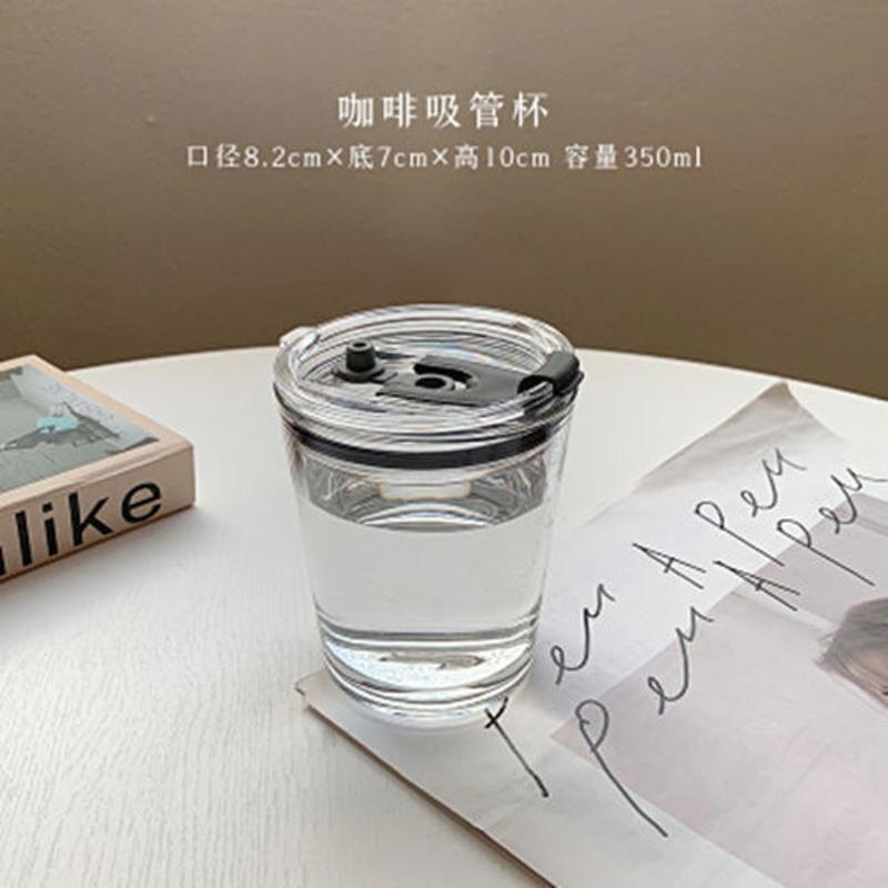 冷萃咖啡杯ins风透明简约带盖玻璃水杯随行吸管杯迷你小号便携杯 ins风随手杯+盖子 +不锈钢弯吸管