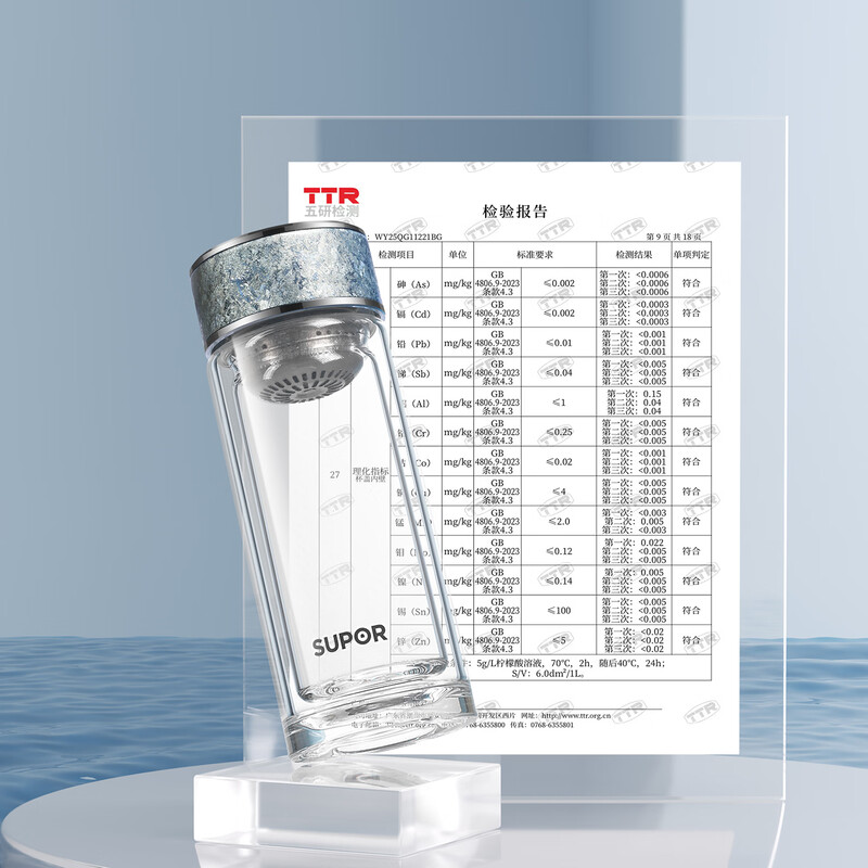 苏泊尔(SUPOR)纯钛耐热玻璃杯纤巧180冰川蓝KCG18CD10高清大图
