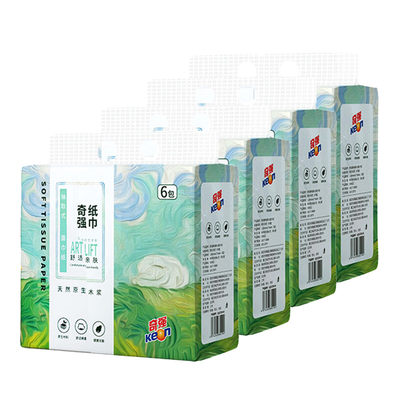 奇强抽纸5层*400抽*4提绵柔亲肤湿水不破QQCZD194