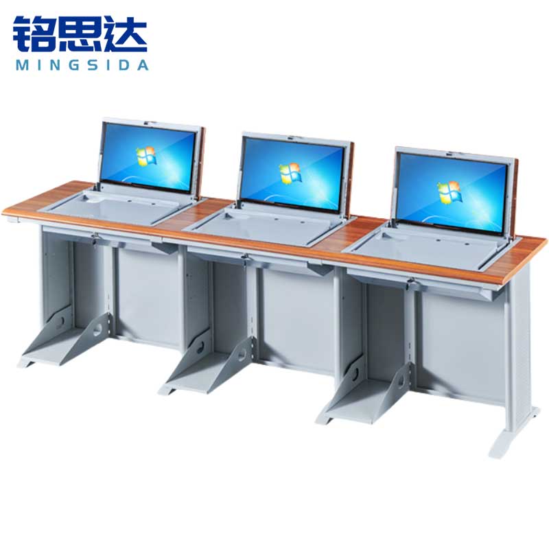 铭思达翻转电脑桌三人位张高清大图