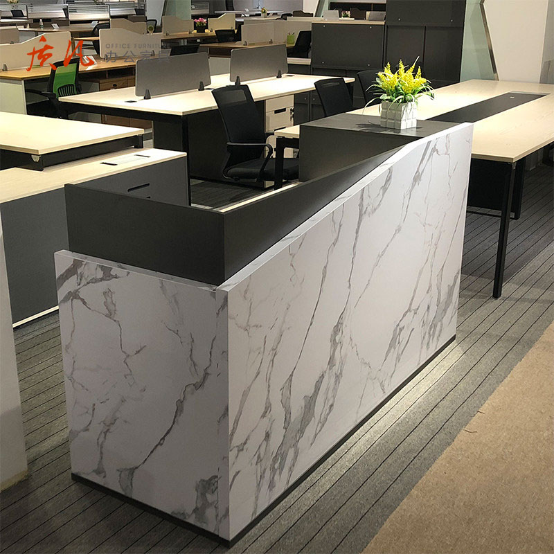 苏宁 质凡 木质办公前台仿大理石纹路服务台吧台 A款2.4米前台(白橡色)高清大图