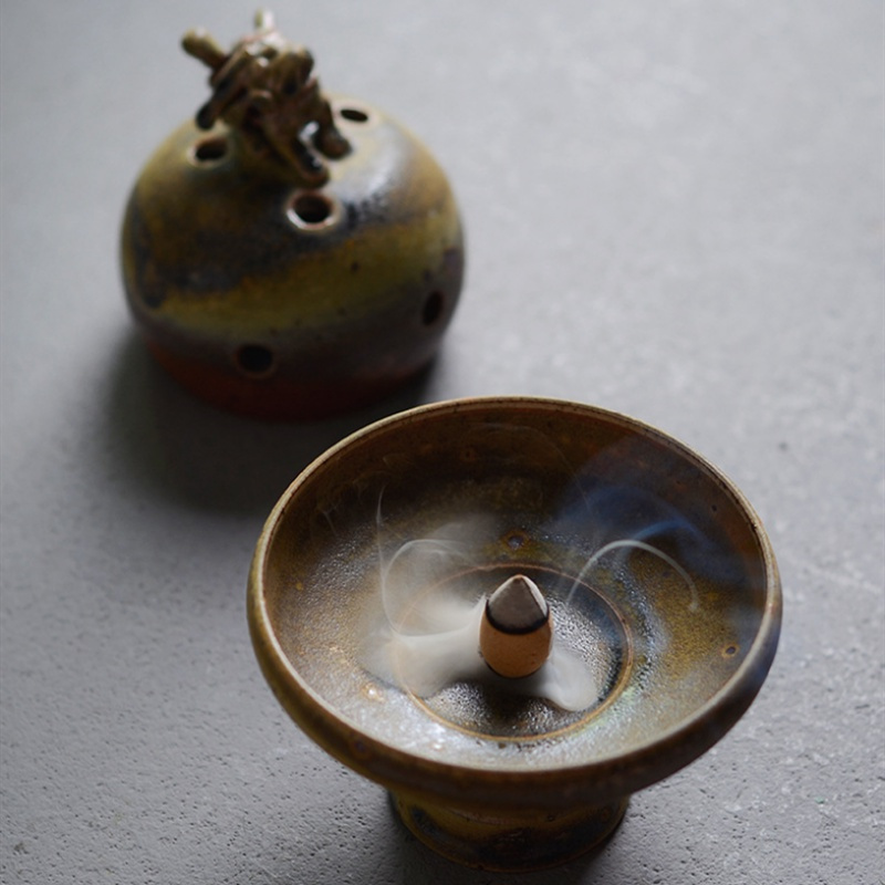 美帮汇盘香倒流香香炉粗陶瑞兽仿古刻盘香炉香道茶席香薰炉居室炉香座高清大图