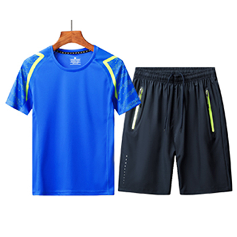 安居先森803跑步服足球服运动短款套装97聚酯纤维3氨纶蓝色女款sxl