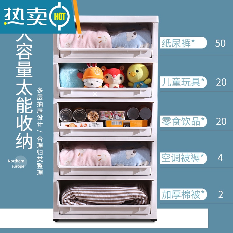敬平50cm宽加厚抽屉式收纳柜子家用多层塑料储物柜衣服零食收纳置物柜高清大图