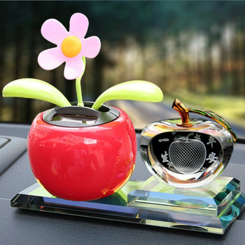 苹果花太阳能香水座轿车摆件车上车内汽车装饰品车饰汽车摆饰