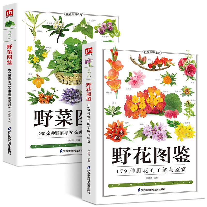 [正版]铜版纸全2册野菜图鉴+野花图鉴常见花卉园林植物识别图鉴野外野菜识别速查图鉴植物特性药学图鉴植物花草识别图解食疗书高清大图