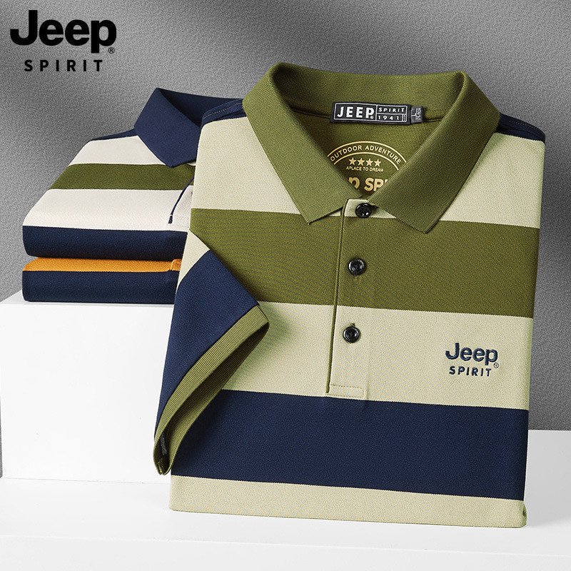 JEEP SPIRIT 条纹短袖POLO衫男装夏季新款高级感翻领半袖男士上衣