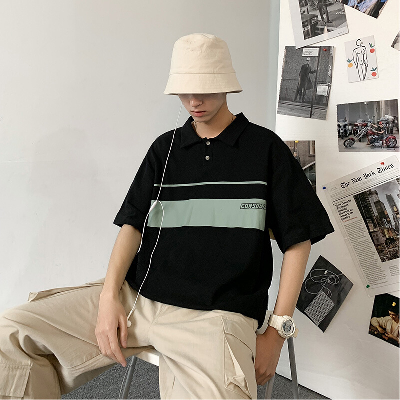 梵克公牛20夏季新款五分袖POLO衫男士港风韩版宽松简约翻领半袖上衣 T19-P35