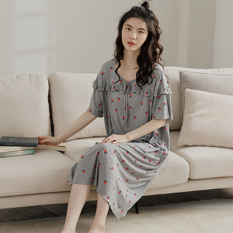 莫代尔睡裙女夏季薄款宽松大码睡衣女200斤胖mm孕妇长款裙子夏天