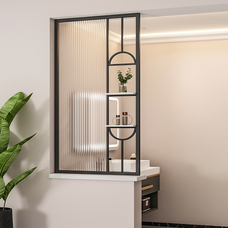 古达定制现代简约卫生间长虹玻璃半墙小屏风轻奢干湿区洗手台隔断客厅