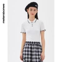 [1件5折价:59.5]美特斯邦威白色短袖polo衫女百搭夏季时尚小清新女士上衣