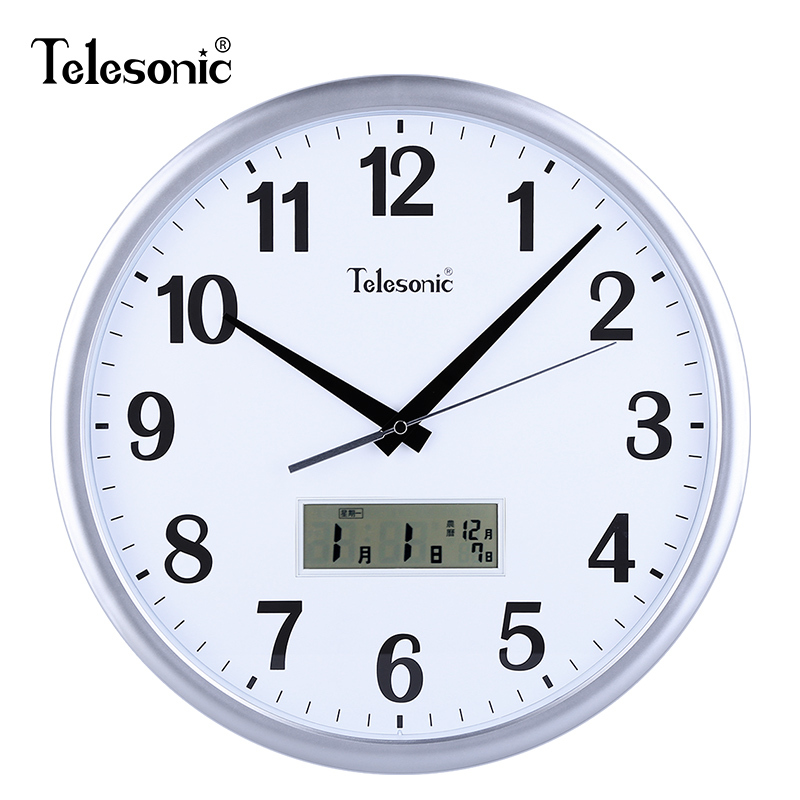 TELESONIC/天王星挂钟客厅钟表简约餐厅时钟现代挂表石英钟 天王星扫秒机芯 14英寸