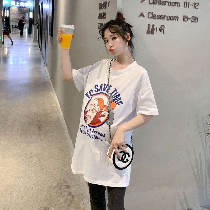 迪鲁奥(DILUAO)孕妇装夏装外出2021新款卡通上衣T恤孕妇连衣裙中长款时尚潮妈孕妇套装夏季宽松透气孕妇裙子 白色图片