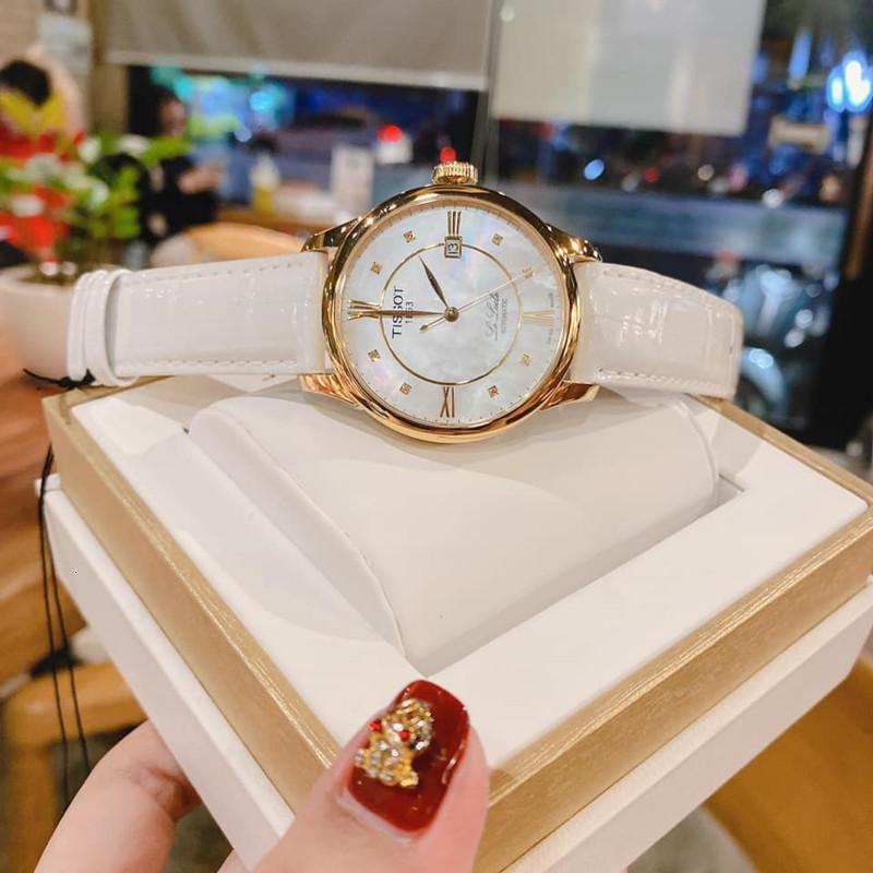 天梭tissot钻石珍珠母贝表盘彩绘泼墨盘机械表男女情侣款手表时尚百搭