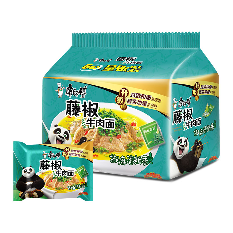 康师傅方便面红烧香辣牛肉面香菇炖鸡鲜虾鱼板番茄鸡蛋酸菜泡面经典香辣袋装泡面高清大图