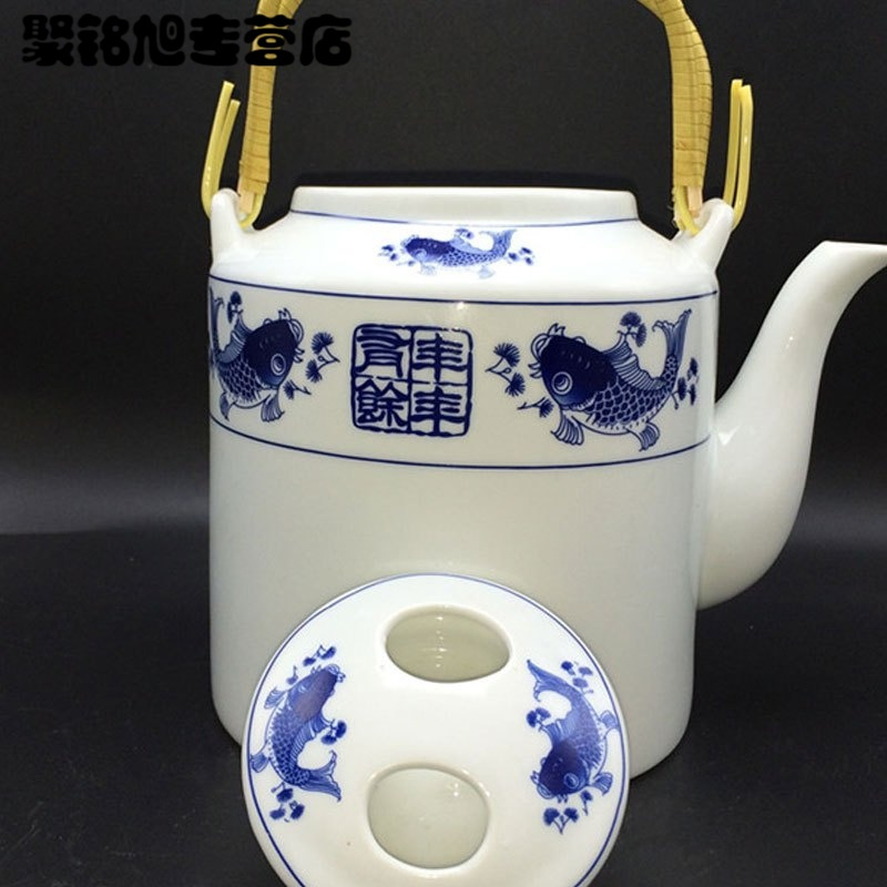 青花陶瓷水壶家用提梁壶泡茶壶瓷器冷水壶凉水壶生活日用家居器皿水具水杯创意简约陶瓷