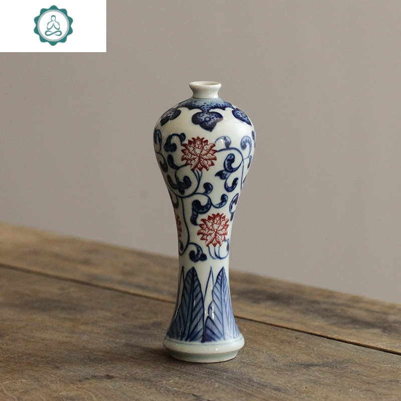 景德镇仿古釉下青花瓷手绘迷你水养花瓶 功夫茶桌家用小摆件 封后 c款
