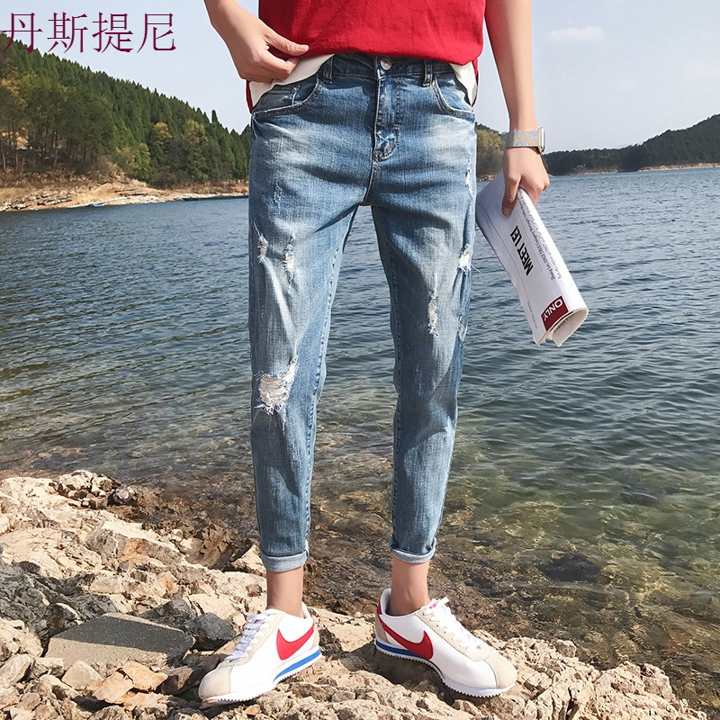 裤子男2018春季韩版迷彩拼接休闲裤男士宽松小脚潮流百搭哈伦裤