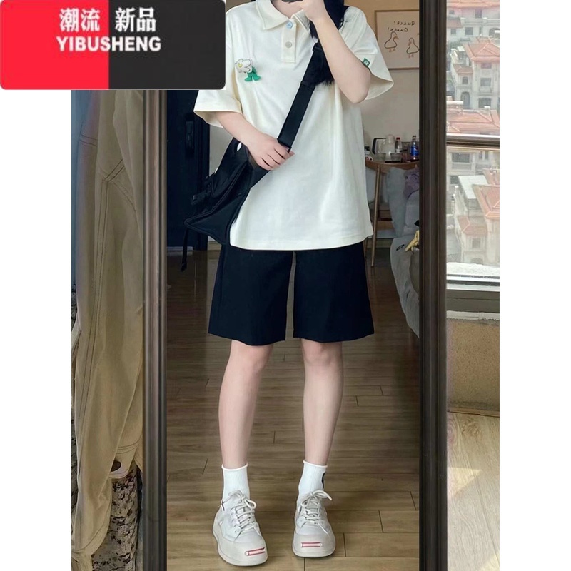 YIBUSHENG适合胯大腿粗黑色西装短裤女季胖妹妹mm高腰显瘦阔腿五分休闲裤高清大图