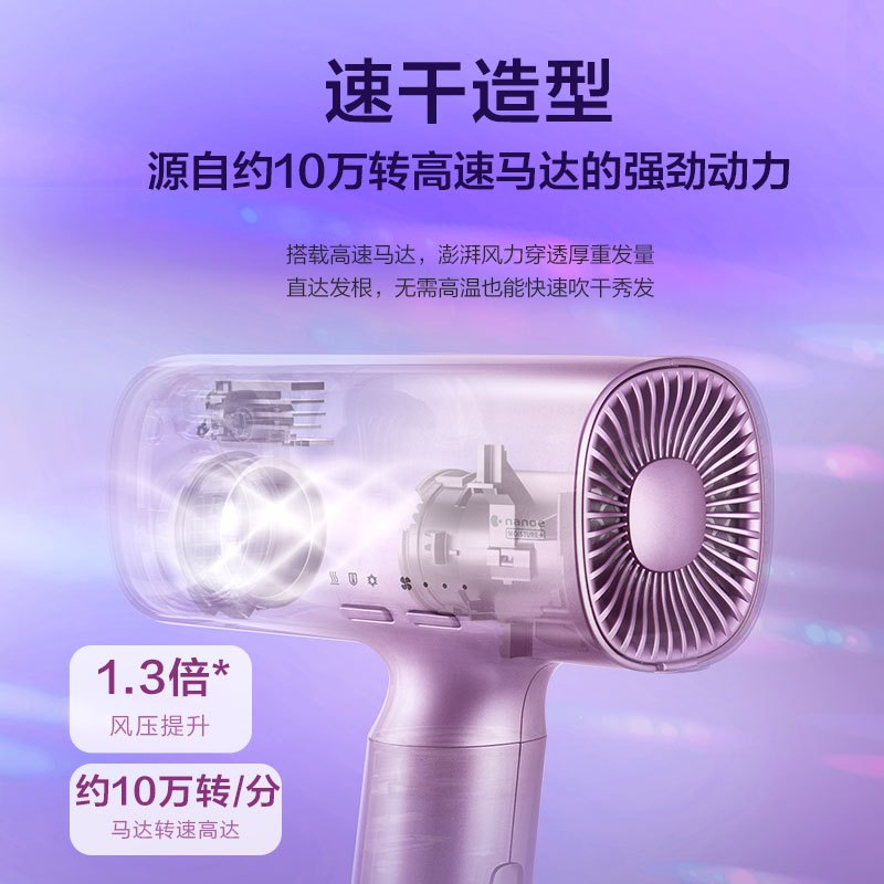 松下(Panasonic)电吹风新品纳诺怡高速吹风机千倍负离子水润家用大风力速干水离子吹风筒护发不伤发 WNA0H-W