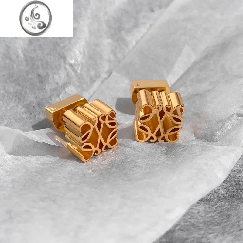 JiMi罗家几何镂空金色耳环女高级感小众设计高版本耳钉欧美小香风耳饰图片