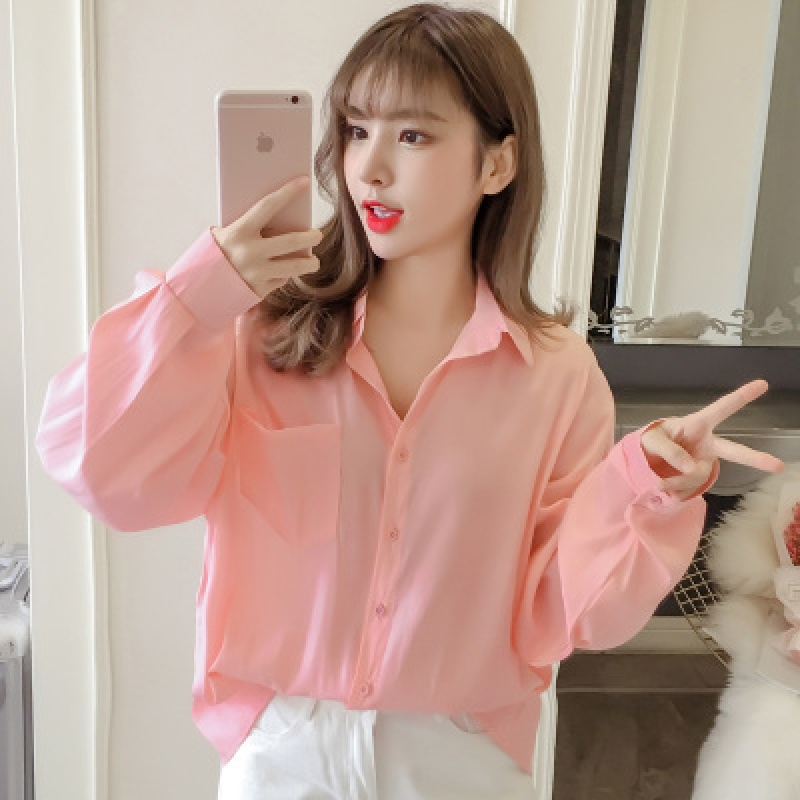 2018初秋女装新款宽松大码露背美背纯色长袖衬衫女显瘦百搭上衣潮
