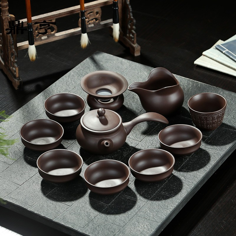 鼎亨整套宜兴紫砂功夫茶具原矿老紫泥手工盖碗侧把壶西施壶礼品盒