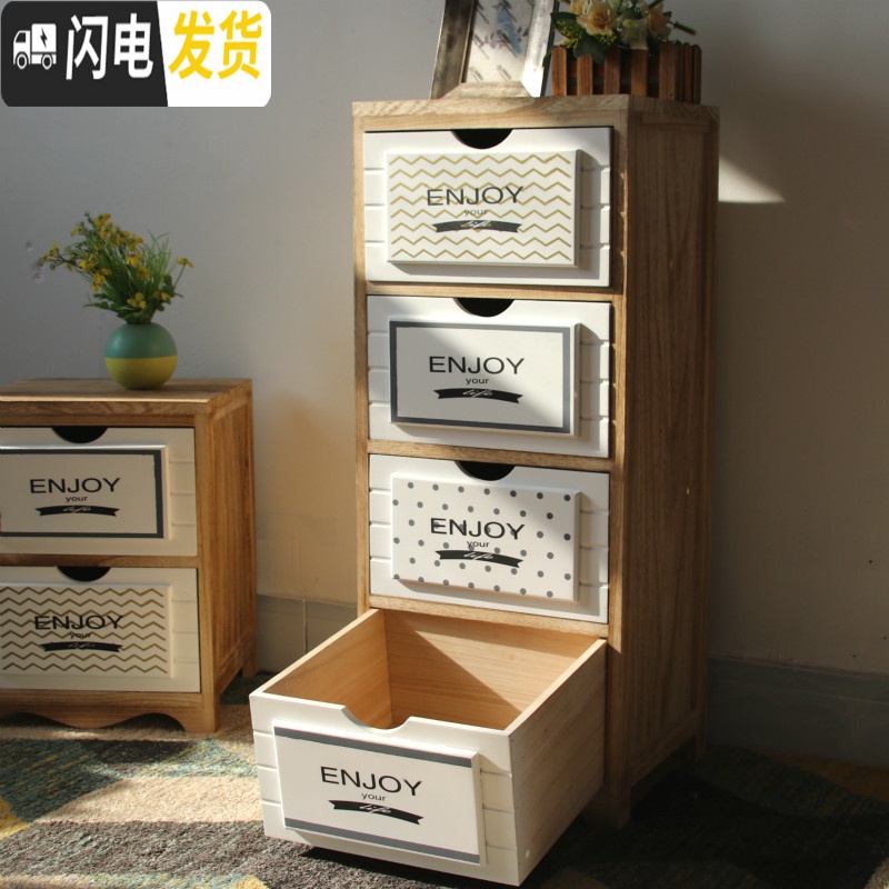 三维工匠北欧实木抽屉式多层床头收纳储物小柜子卧室简易多功能边角置物柜收纳柜高清大图