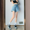 2022夏季新款牛仔短裤女a字高腰阔腿显瘦女装230斤