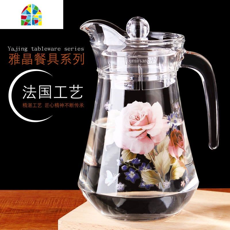 家用玻璃水壶可高温凉水壶创意水杯套装透明大容量网红印花冷水壶 FENGHOU 繁花见鸭嘴壶单壶图片