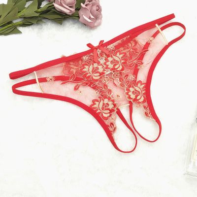 4尺 情趣内衣内裤无裆开洞露毛极度诱惑刺绣网纱开裆丁字裤女免脱开档