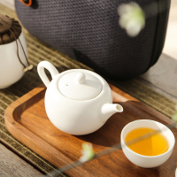 領藝 定窑白瓷便携茶具旅行套装户外车载茶壶泡茶杯快客杯一壶二杯不含茶盘 念云川定窑旅行茶具