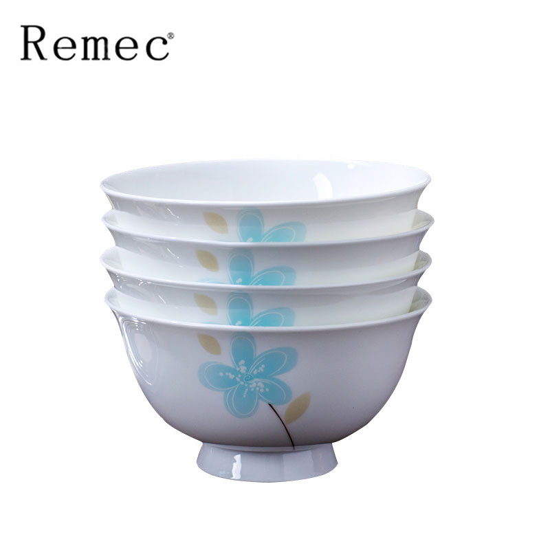 金禹瑞美(REMEC)高脚碗 4.5英寸香飘怡人4个装 米饭碗 碗 陶瓷碗 汤碗