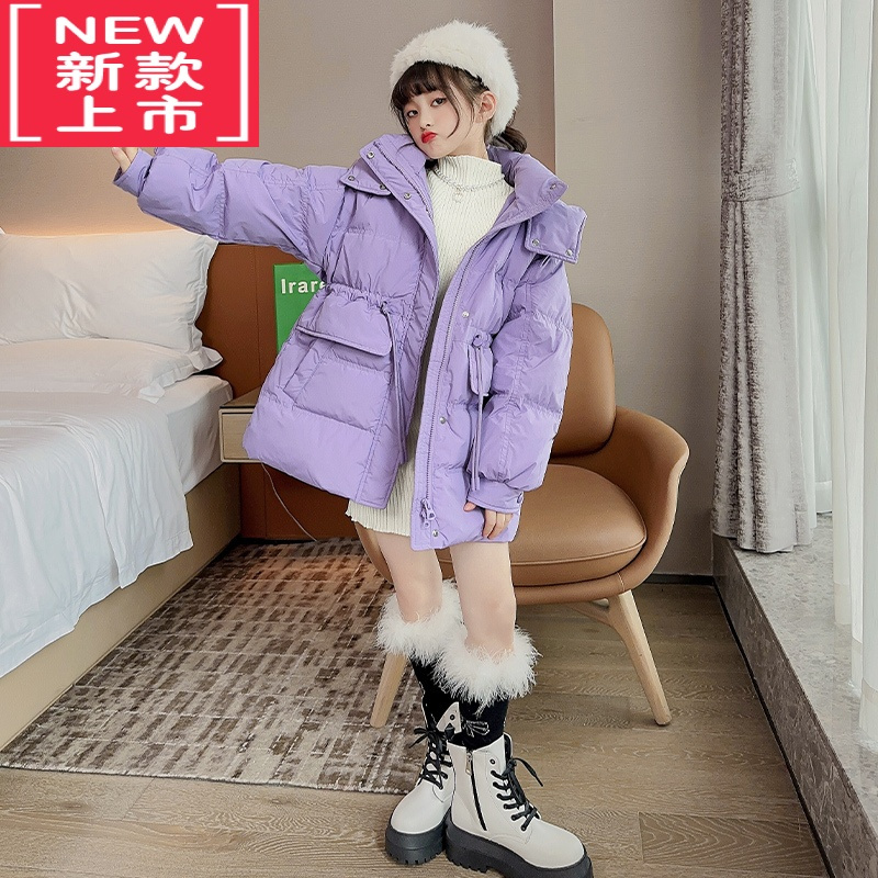 可莉允女童冬季棉服外套2022新款女大童洋气冬装网红儿童装加厚束腰棉衣