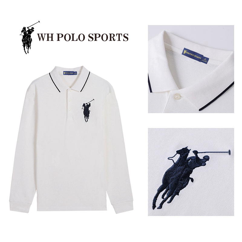 whpolosports商务休闲刺绣马标百搭长袖polo衫