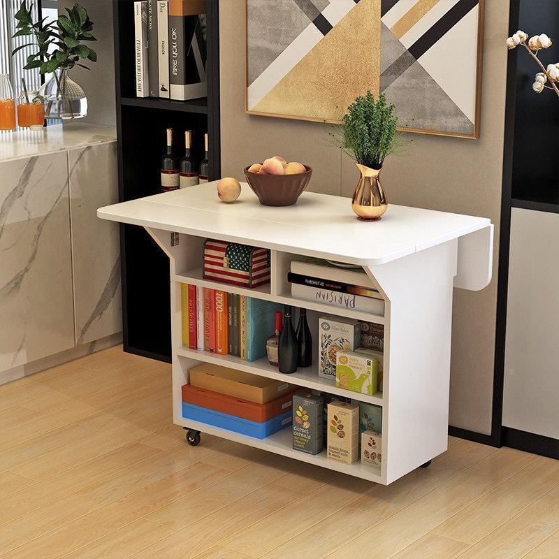 汐岩简易折叠桌子多功能家用小户型折叠餐桌可移动厨房储物柜客厅边柜 80*80白色单桌（圆角）