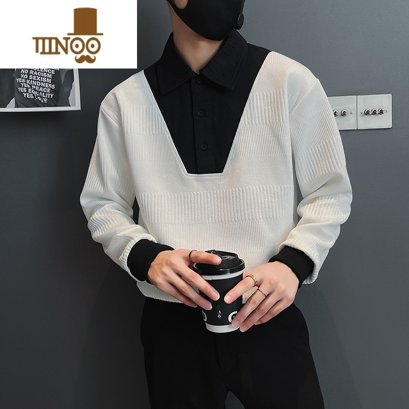 YANXU感翻领卫衣男士潮流针织衫网红上衣服潮牌痞帅外套
